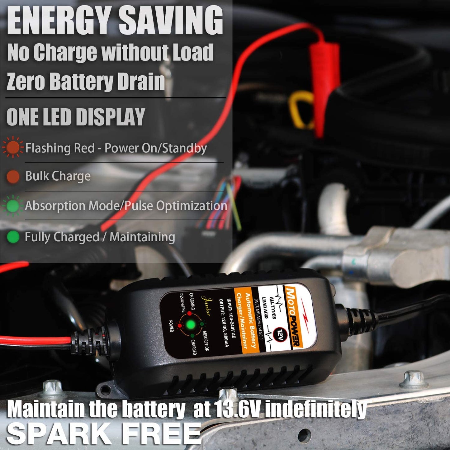 12V 800mA Fully Automatic Battery Charger/Maintainer