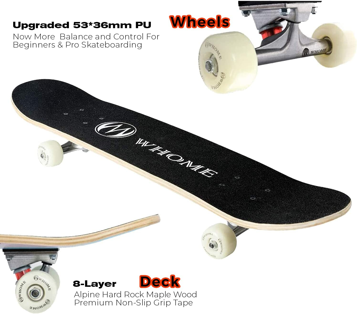 Skateboard for Beginners, Teens, and Kids - 31"x8" Pro Standard Skateboard with 8-ply Alpine Maple Deck, ABEC-9 Bearings, Suitable for Adults, Kids, Boys, and Girls, Includes T-Tool