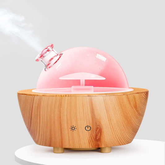 Glass Essential Oil Diffuser with Wood Grain Base, 280ml Aromatherapy Cool Mist Humidifier, LED Light in 7 Colors with Waterless Auto-Off Protection for Office, Home, Yoga, Spa
