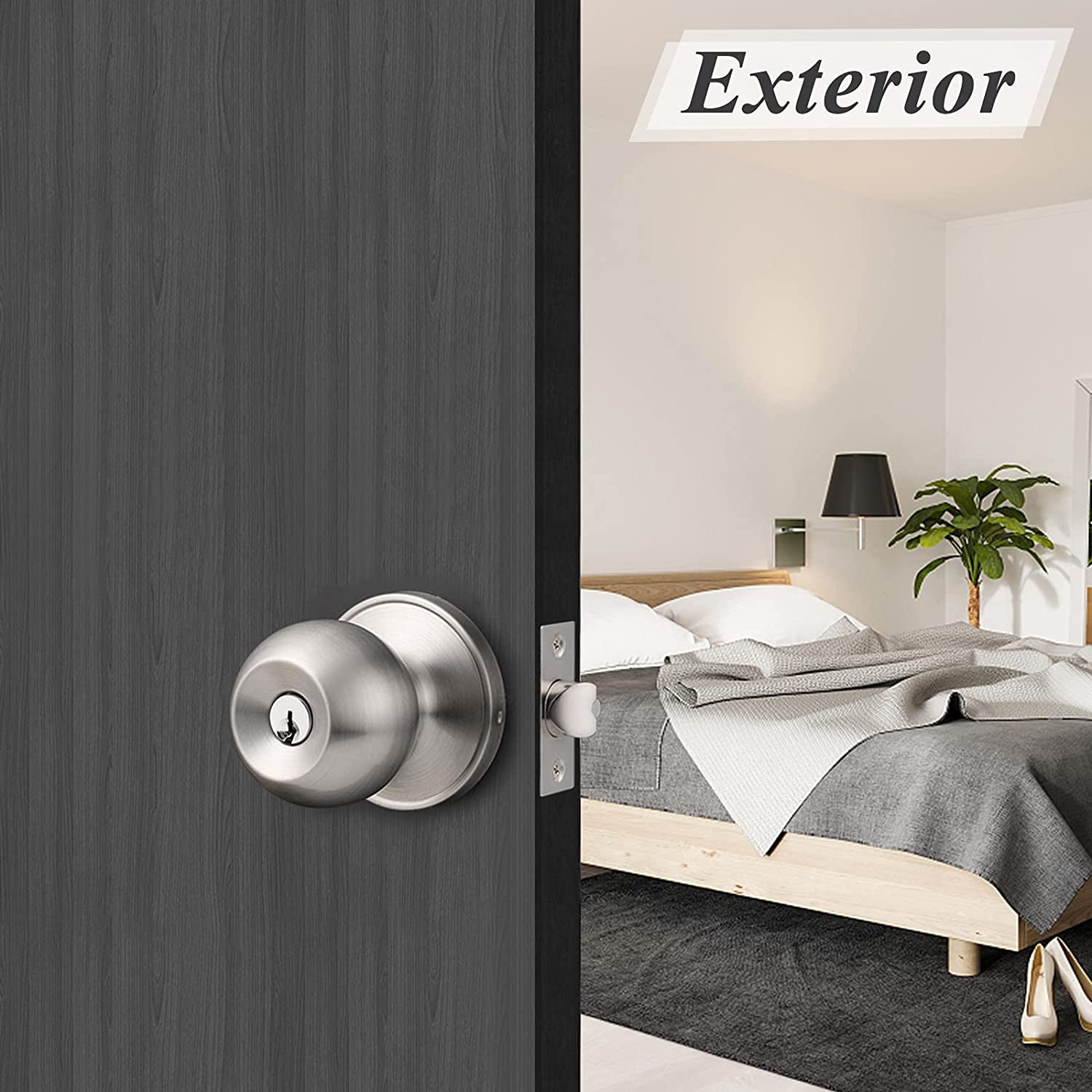 Set of 2 Keyed Alike Entry Door Knobs with Lock and Key - Ball Door Knob Handles with a Brushed Nickel Finish, Ideal for Entrance Door Locksets.