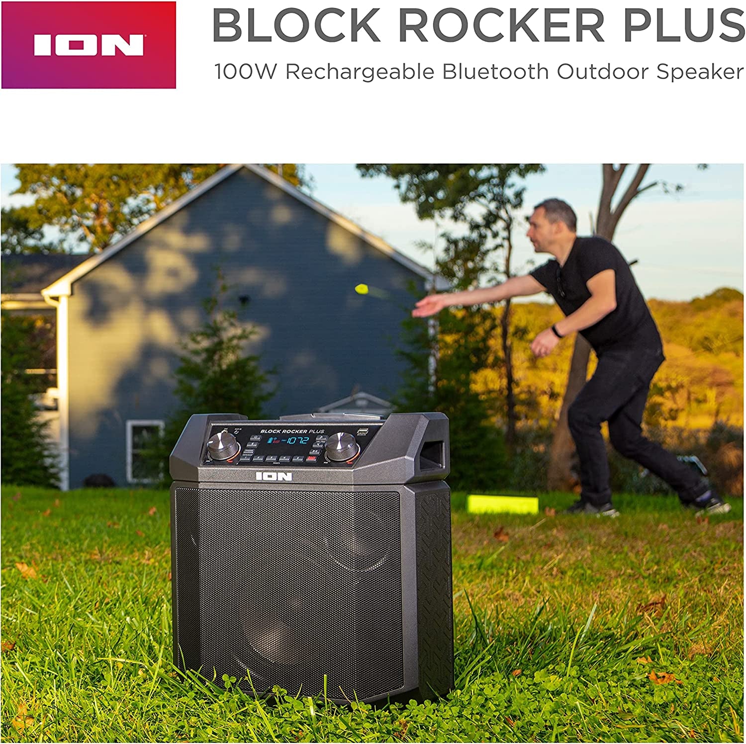 Audio Block Rocker Plus-Portable Bluetooth Speaker 100W W/Battery, Karaoke Microphone, AM FM Radio, Wheels & Telescopic Handle and USB Charging, Black