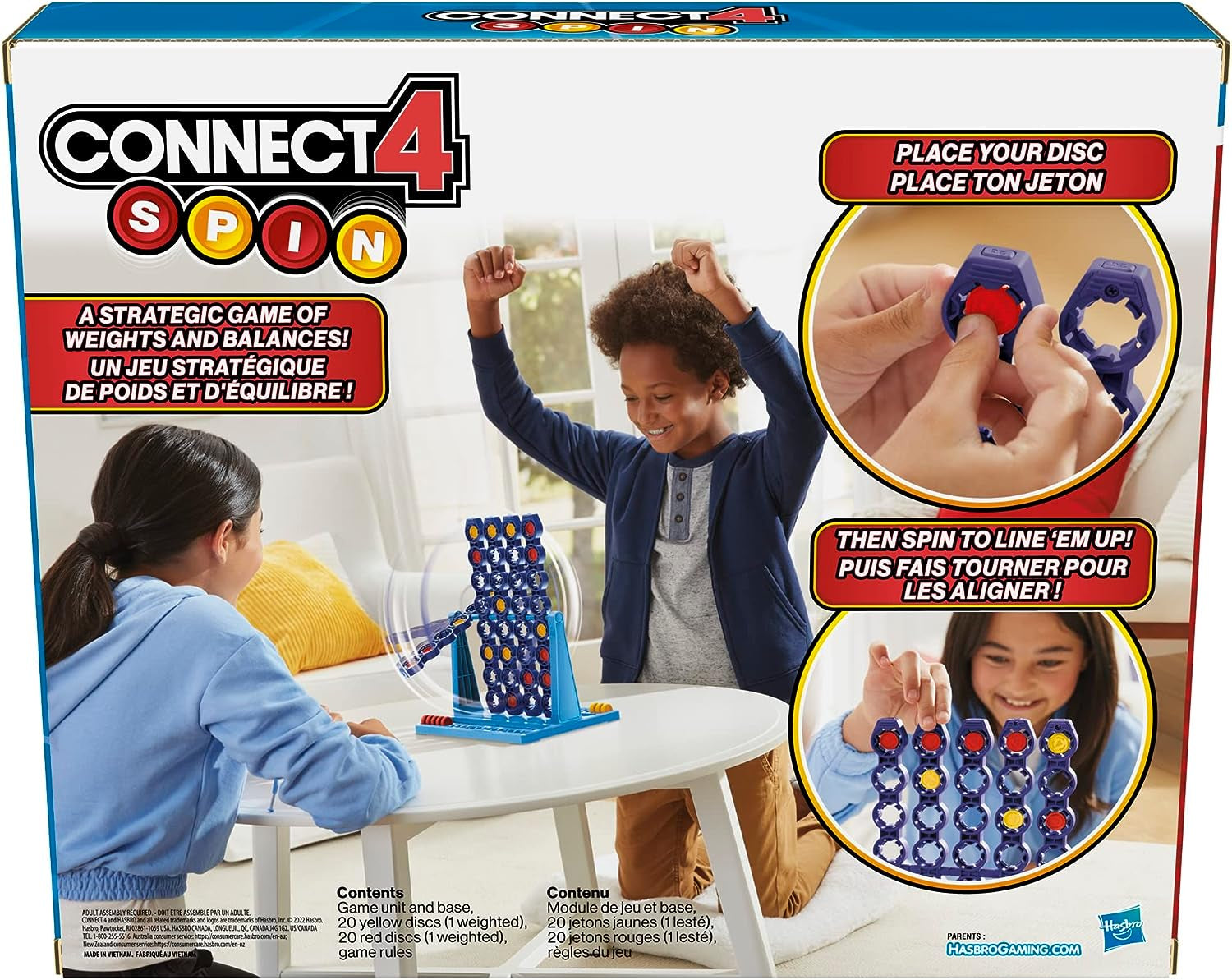 Connect 4 Spin Game, Spinning Connect 4 Grid, 2 Player Board Games for Family and Kids, Strategy Board Games, Ages 8 and Up (English & French)