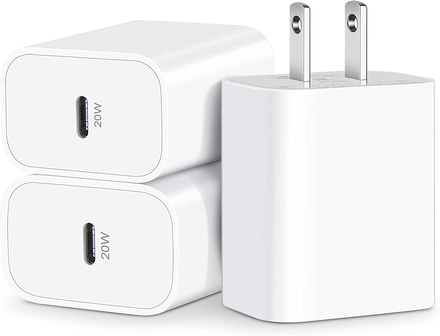 3-Pack USB C Charger Block - [Apple Certified] - 20W USB-C Power Adapter Wall Charger Plug - Fast Charging - Compatible with iPhone 14/Plus/13/12/11/Pro Max/Mini, X/XS/XR, iPad Pro/Air, Google Pixel 7/6/5/4/3