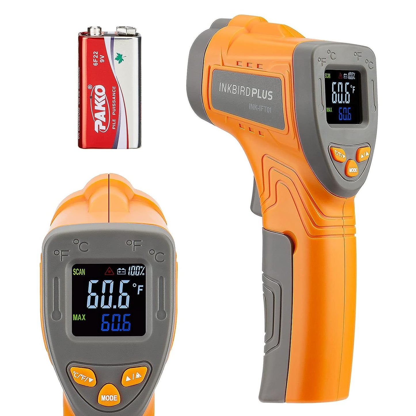 Infrared Thermometer - A Non-Contact Digital Laser Temperature Gun with a wide range of -58℉~1022℉ for instant temperature reading. It's adjustable emissivity makes it suitable for various applications including Cooking, Pizza Oven, Meat, Barbecue Grill