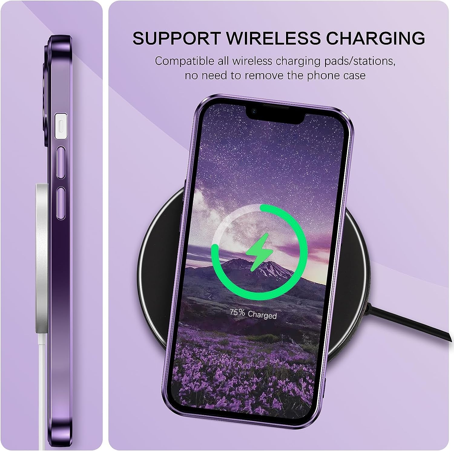 iPhone 13 Case - Cute luxury clear phone case with Magsafe support, shockproof, full-body camera protection. Designed for iPhone 13 2021, 6.1-inch. Clear purple color.