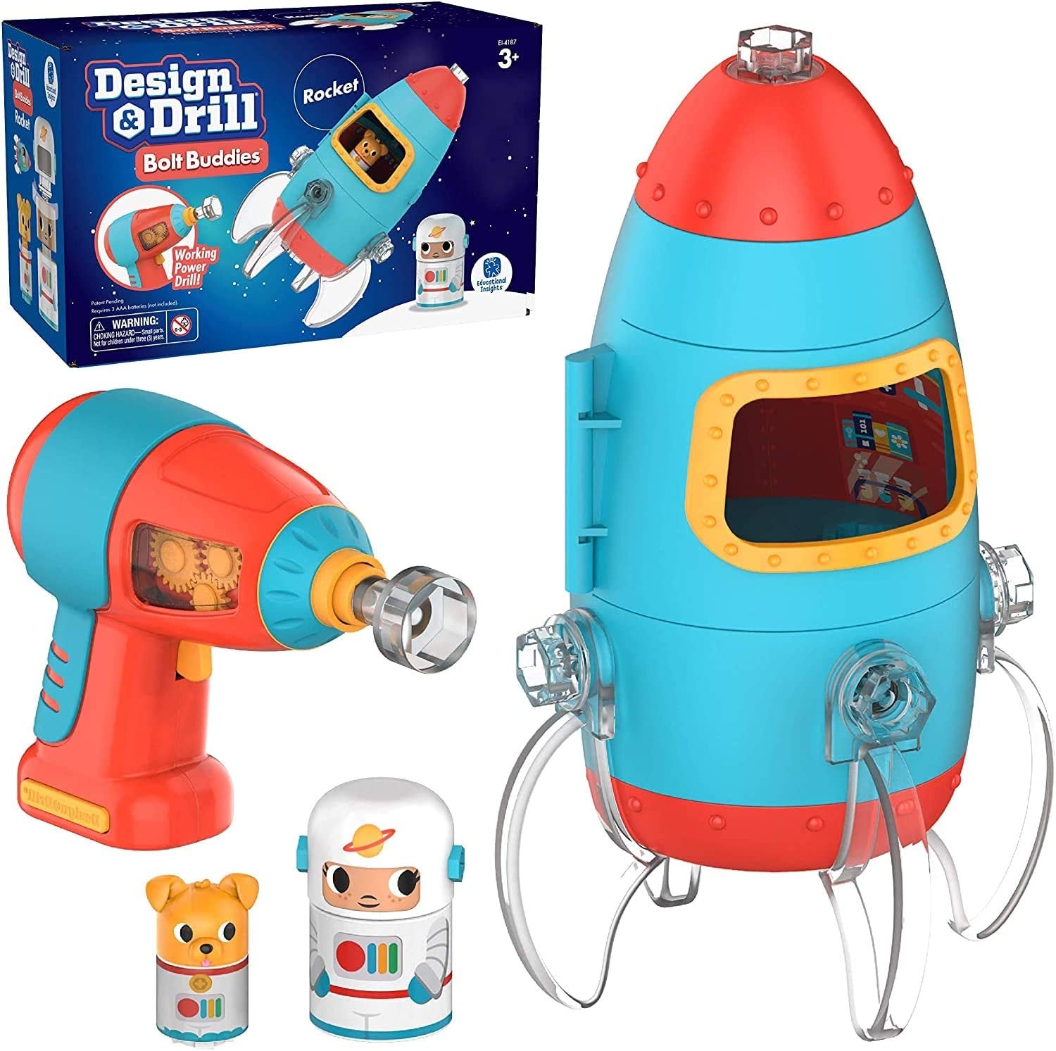 Design & Drill Bolt Buddies Rocket: Enhancing Fine Motor Skills & STEM Learning - Ideal Drill Toy for Ages 3 and Up