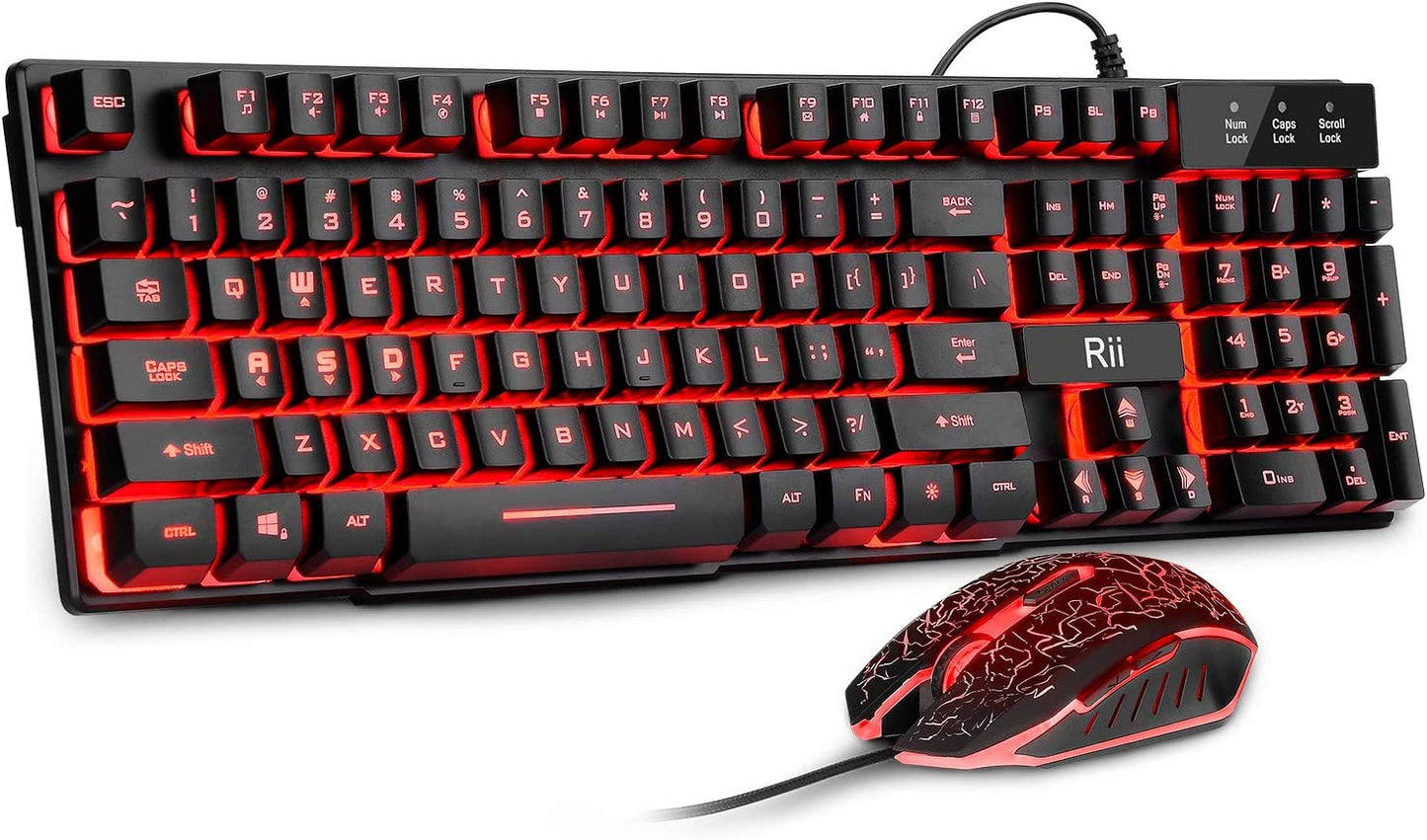 Gaming Keyboard and Mouse Combo - 3-Color LED Backlit, 104Keys Standard Keyboard with USB Mouse for Computer, PC, Desktop, Laptop - Ideal for Gaming and Home Office Use