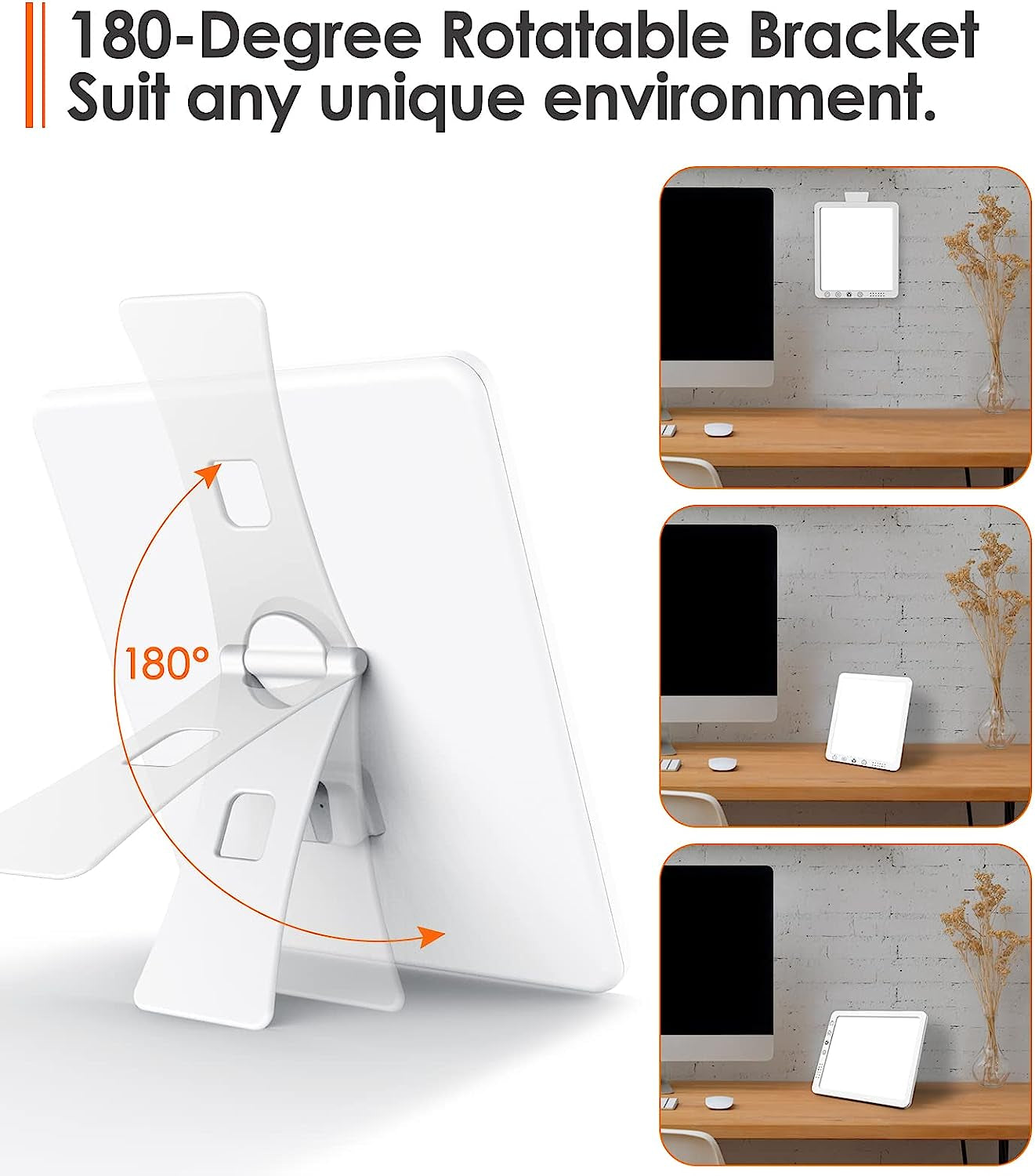 UV-Free Light Therapy Lamp with Timer, 12,000 Lux Brightness, 5 Brightness Levels, 3 Color Temperature Modes, Memory Function, Wall-Mountable with 180° Rotatable Stand, Compact for Home Office and Travel