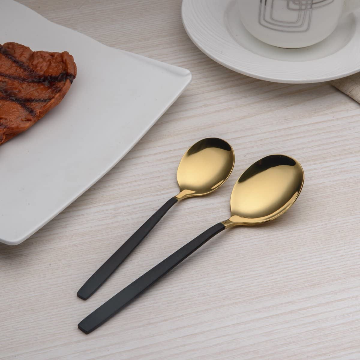  Black and  Golden 20-Piece Titanium-Plated Stainless Steel Flatware Set - Features Black Handles with Golden Accents, Providing a Unique and Elegant Black and Golden Cutlery Set for Service for 4.