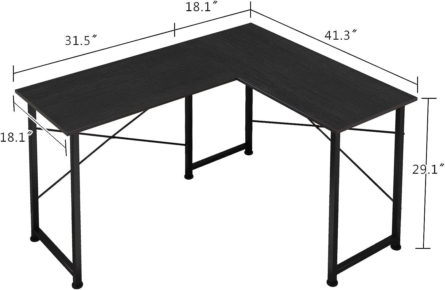 L-Shaped Computer Desk: 49.6 Inch Corner Desk with X-Shaped Metal Frame. Ideal Gaming and Writing Desk for Home Office in Black.