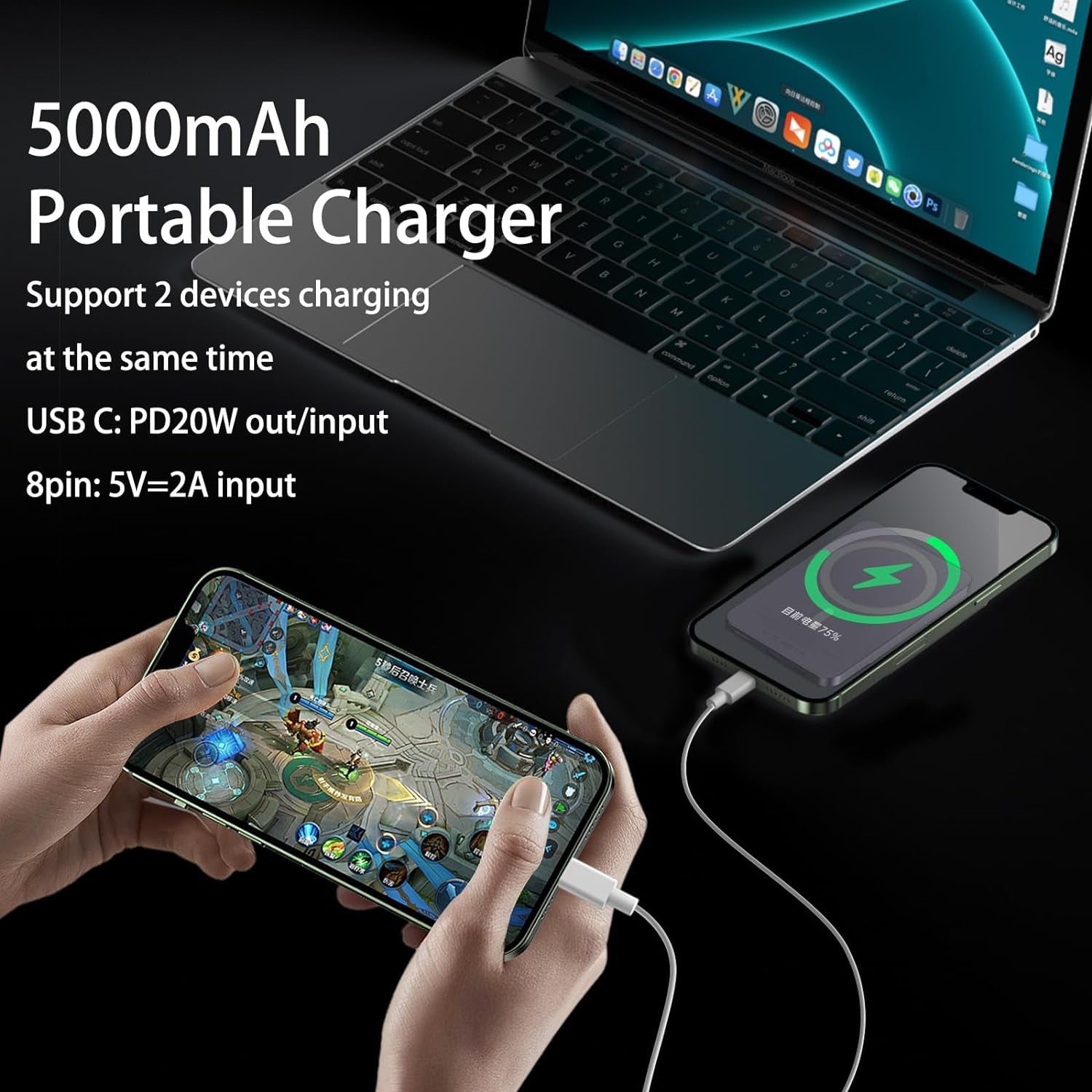 Magnetic Wireless Portable Charger - 5000mAh Mag-Safe Power Bank with 20W PD Ultra Fast Charging - Wireless Battery Pack with LED Display for iPhone 15/14/13/12/Pro/Pro Max