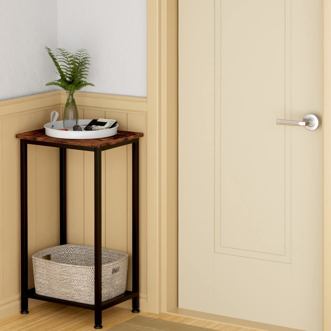 Small Tall Side Table - 28.75" H Elegant Telephone Table with Storage Shelf for Corner Living Room, Bedroom, Entryway, and Office Use