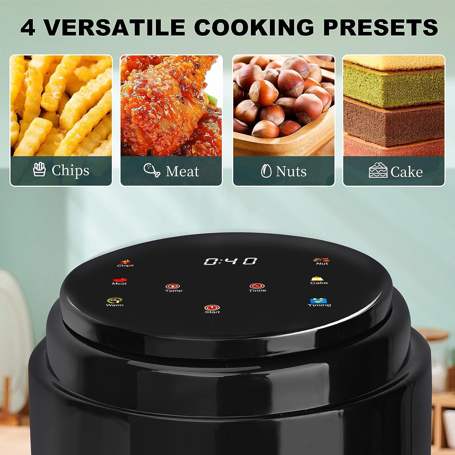 Space-Saving 4QT Air Fryer Oven - Offers No-Oil Frying, Crisping, Roasting, Reheating, and Dehydrating for Quick, Easy Meals; Dishwasher-Safe & Nonstick, Powerful 1400W; Available in Black Color.