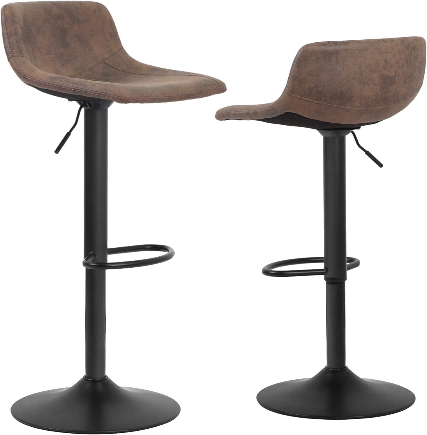 Set of 2 Bar Stools, Swivel Barstool Chairs with Back, Modern Pub Kitchen Counter Height, Retro Brown, PU Material