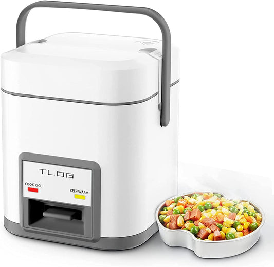 Mini Rice Cooker: Cooks 2.5-Cup Uncooked (5-Cup Cooked) Rice. Perfect for 1-2 People. Includes Steamer and Auto Keep Warm Function. Ideal Rice Maker for Grains, White Rice, Oatmeal, and Veggies. Available in White.