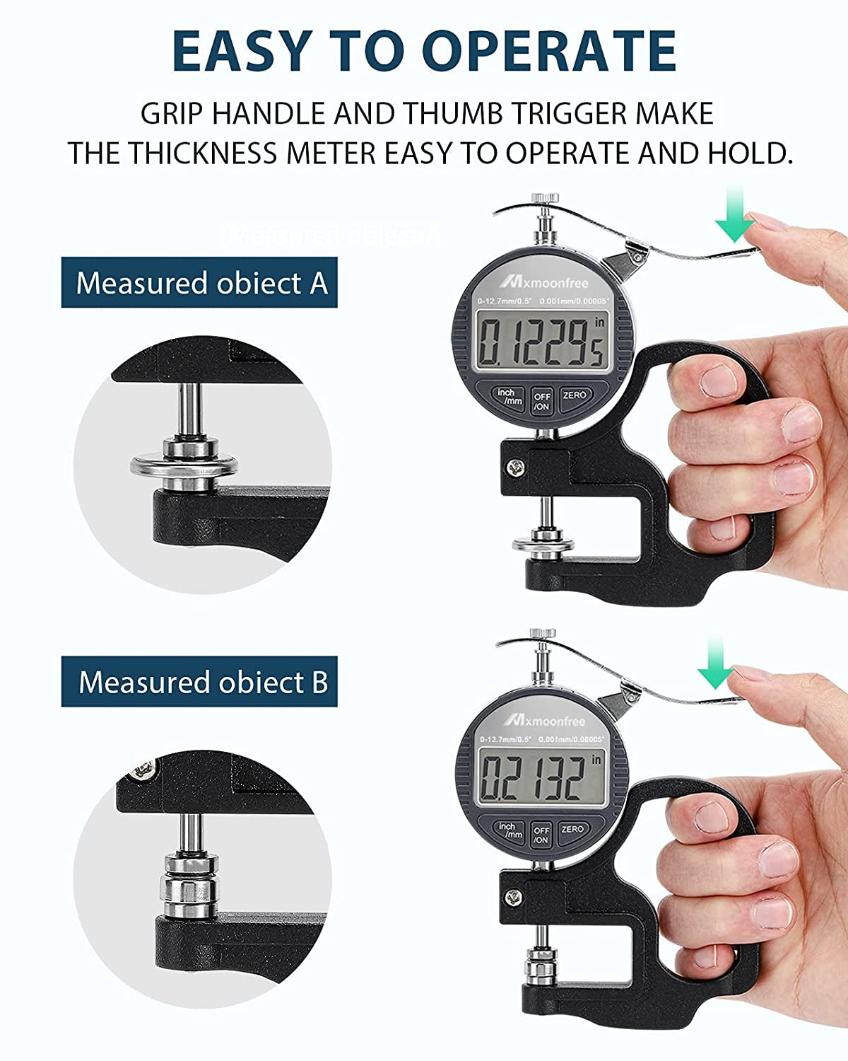 Electronic Digital Thickness Gauge with LCD Display, Unit Conversion, Storage Case, and Extra Battery - 0.001mm/0.00005" | 0-12.7mm/0.5" Micrometer Thickness Meter