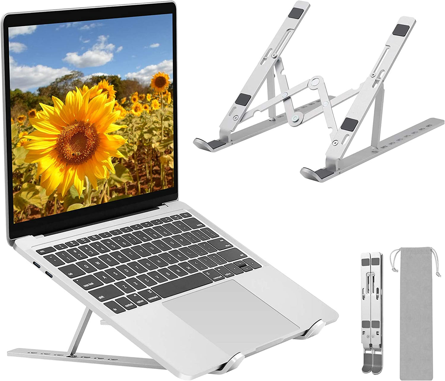 Ergonomic Aluminum Laptop Stand - Adjustable, Portable, and Ventilated - Compatible with 9-17" Laptops - 7 Levels of Height Adjustment - Ideal for Desk Use