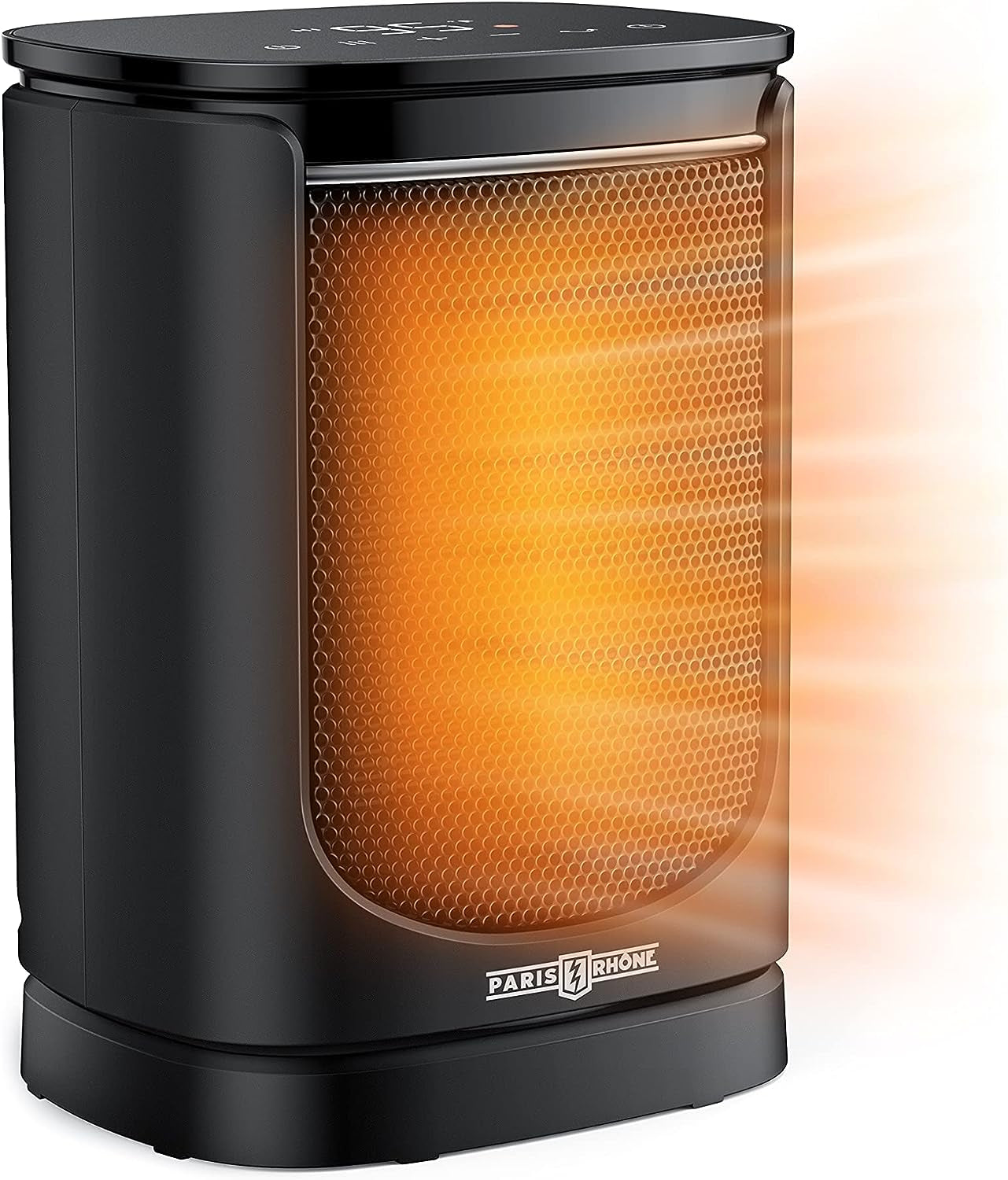 1500W Space Heater with 70° Oscillation, 12-Hour Timer, 3 Modes, Thermostat, Tip-Over Protection, and 24-Hour Auto-Off feature. A Quiet Ceramic Heater suitable for use in Bedrooms, Offices, and indoors.