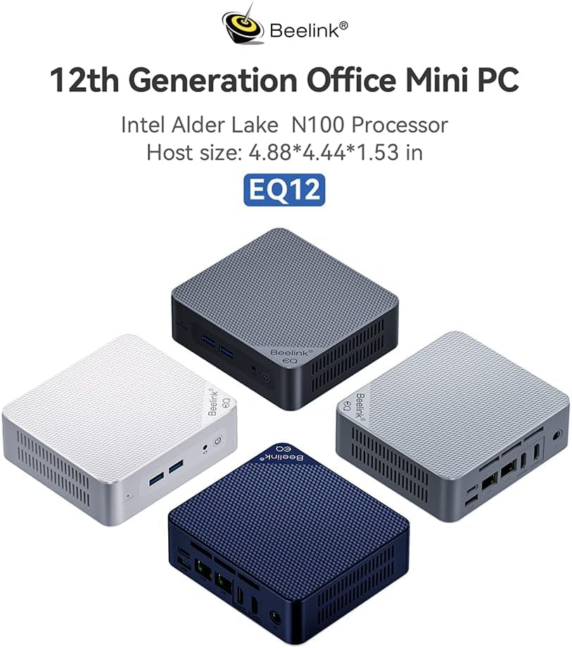  EQ12 Mini PC with N100 Processor (4C/4T), 16GB DDR5, 500GB SSD, WiFi6 Support, BT5.2, Dual NIC LAN, Triple Display, Ideal for Business Use