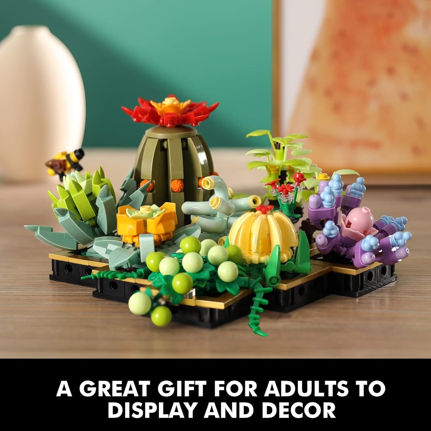 Succulents Plant Decor Building Kit: Build a Bonsai Flower Botanical Display Model Set for Home or Office, Ideal Creative Building Project Gift for Adults with 680 Pieces