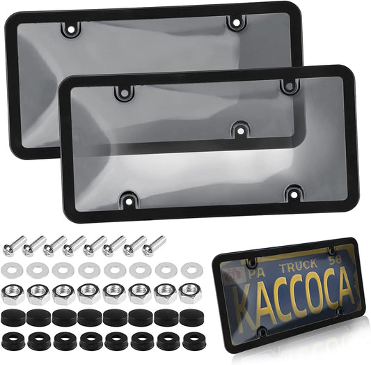 Smoked Tinted License Plate Covers - Unbreakable Frame Shield Combo with Novelty Bubble Design, Suitable for Standard US Plates, Comes with Included Screws.