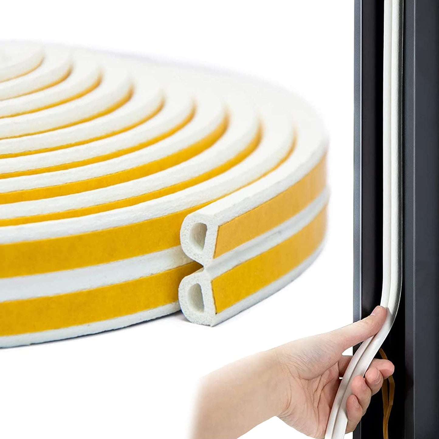 Durable Self-Adhesive Door and Window Weather Stripping, Soundproofing Draught Excluder Strip for Cracks and Gaps, 33 Ft, White
