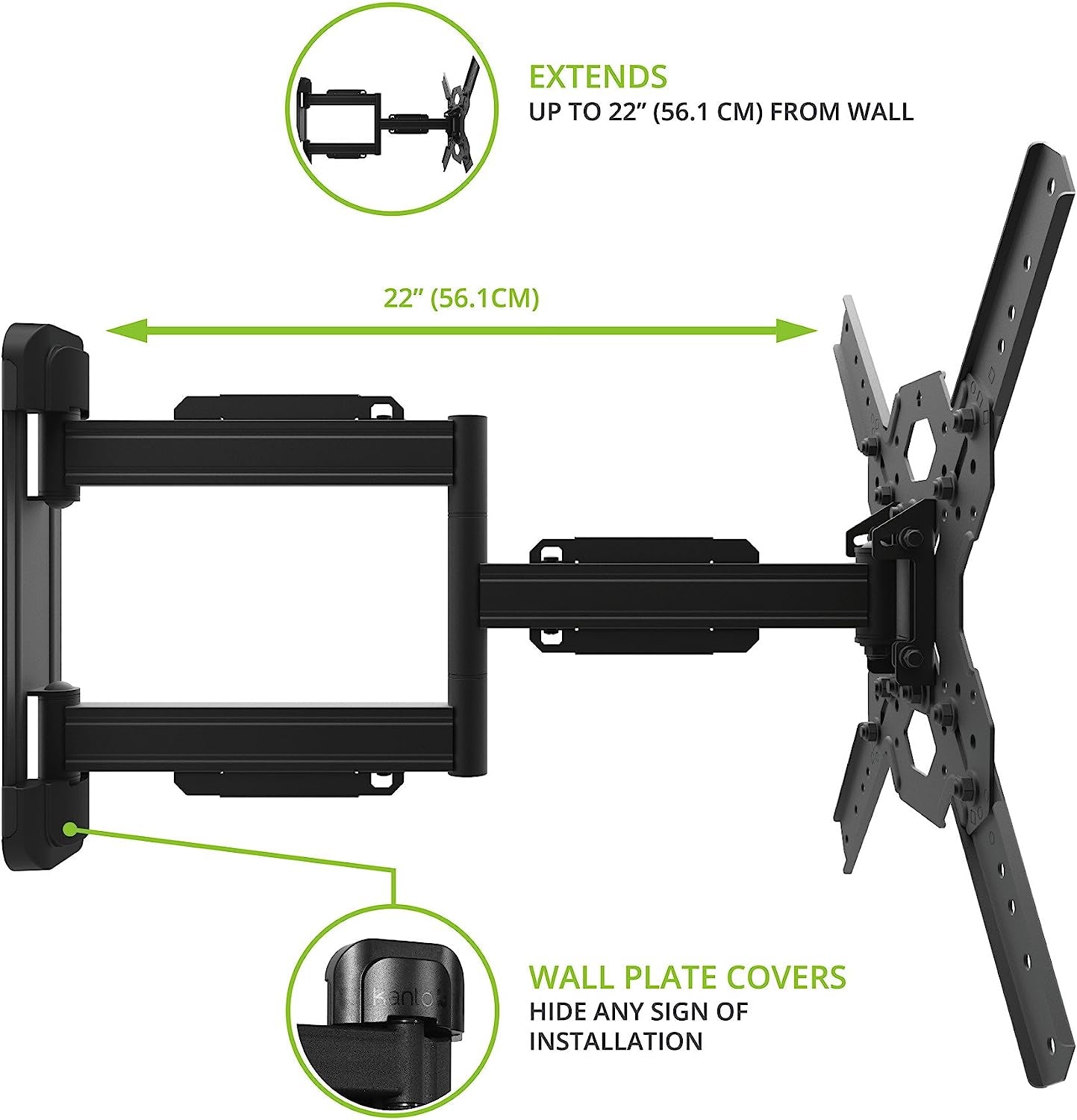 Full Motion Articulating TV Wall Mount for 26-Inch to 60-Inch TVs | Low Profile with 22" Extension | VESA Compatible up to 400X400 Black