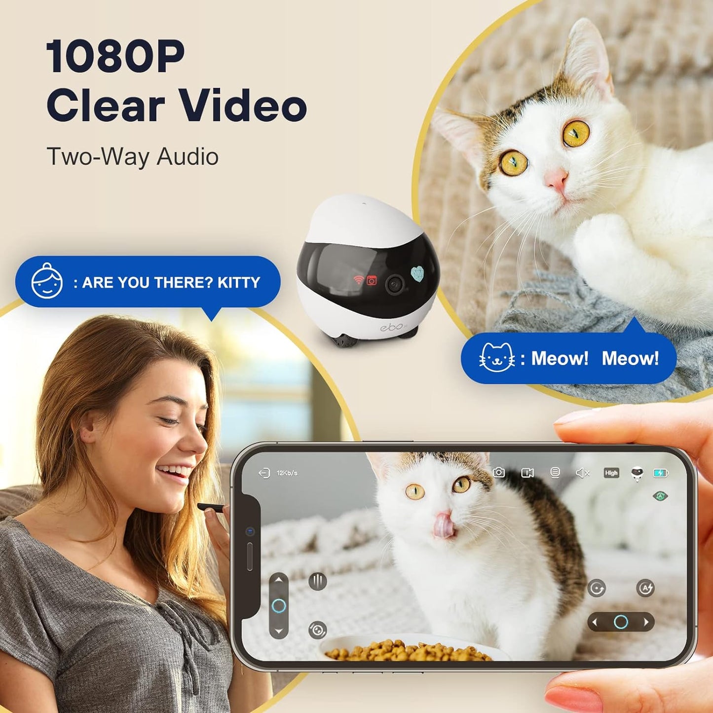 Indoor Security Camera with Motion Detection, Night Vision, 2-Way Audio, Self-Charging - Wireless Home Security Camera for Pet/Baby/Elderly - APP Remote Control