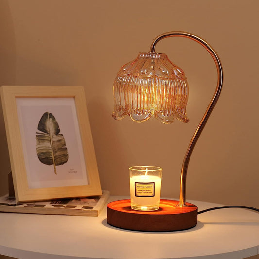 Candle Warmer Lamp with Timer & Dimmer - This Fragrance Candle Warmer comes with 2 Bulbs and a Retro Wooden Base. It's designed for home decor and is suitable for melting wax in both small and large size jar candles. Color: Black.