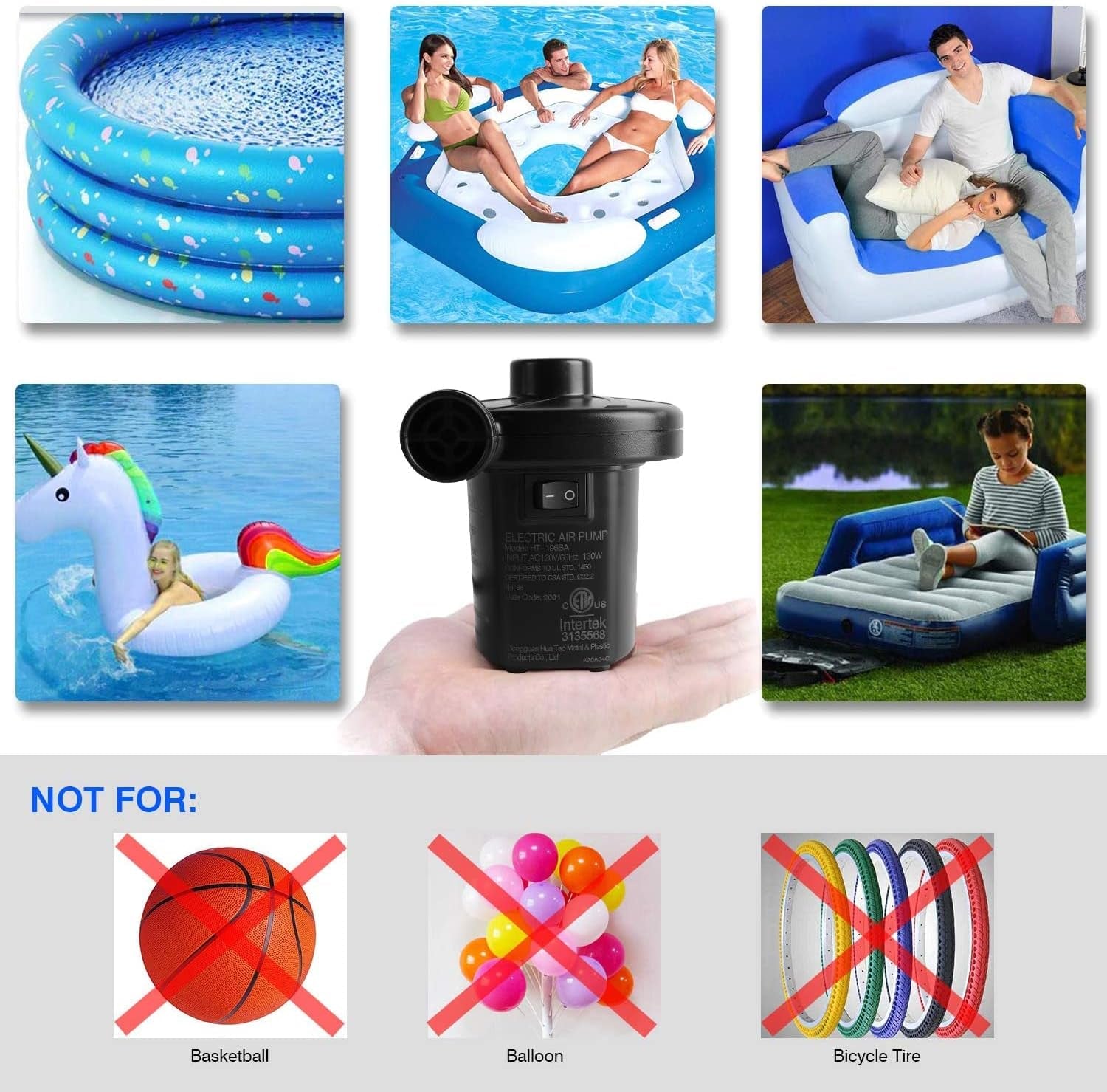 Electric Air Pump: Portable Quick-Fill Inflator/Deflator for Inflatable Couch, Air Mattress, Swimming Ring, Inflatable Pool Toys - Powerful Electric Air Pump with 3 Nozzles