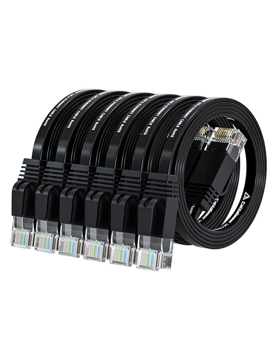 High-Speed Cat6 Ethernet Cable 3 ft 6Pack - Premium Quality Cat6 Internet Network Cables - Flat Ethernet Patch Cable - 3 ft Computer Cable Black