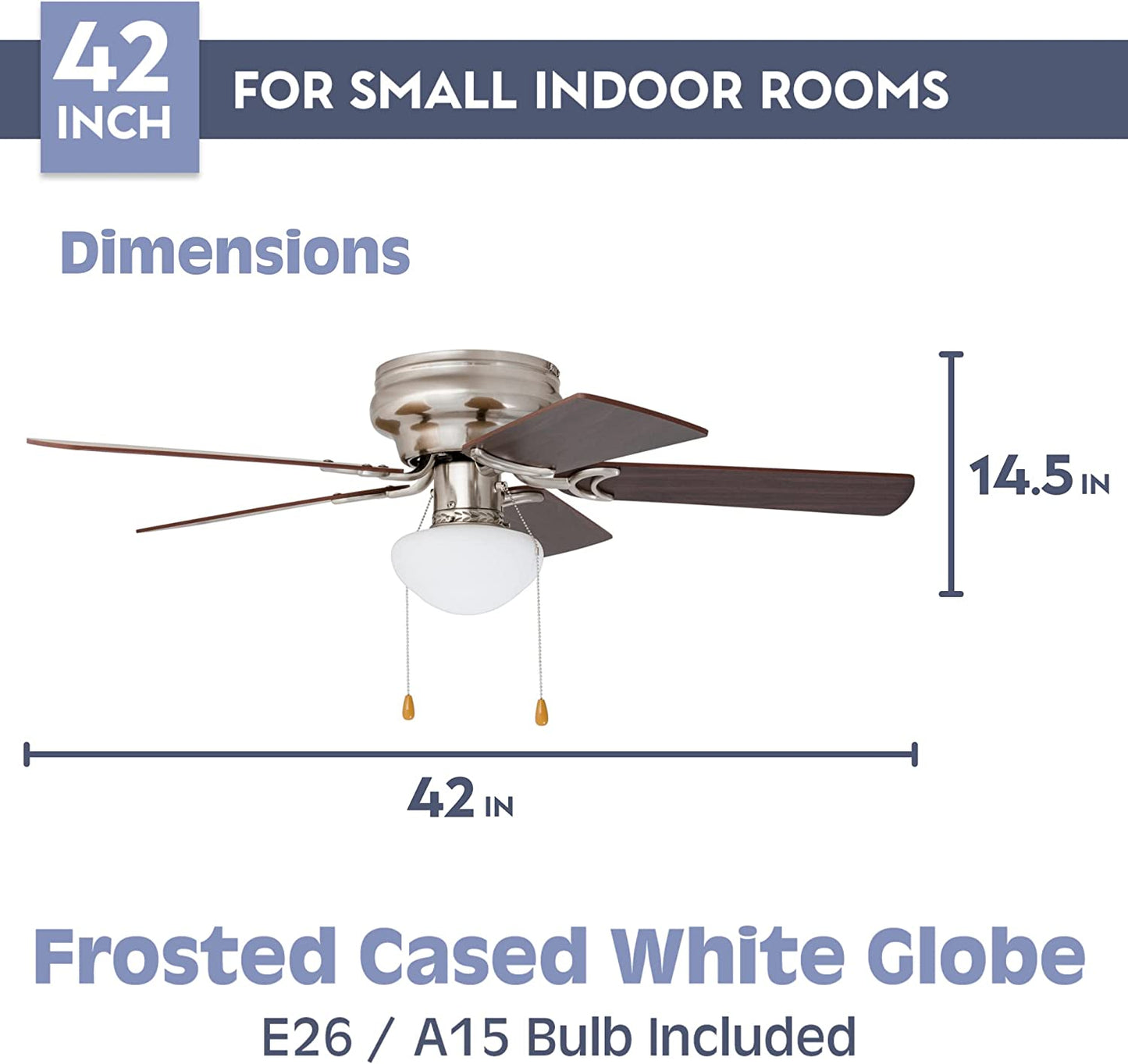  LED Globe Light Hugger/Low Profile Ceiling Fan, 42 inches - Brushed Nickel