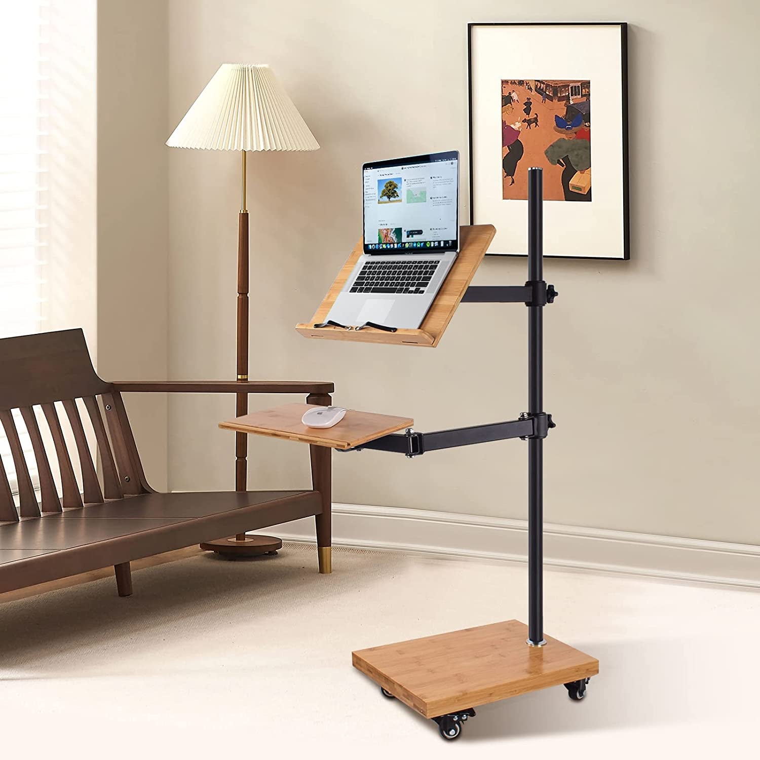 Adjustable Rolling Laptop Stand - Versatile Workstation Desk for Laptops, Tablets, and Art - Suitable for Various Settings - Swing Arm, Stable Base