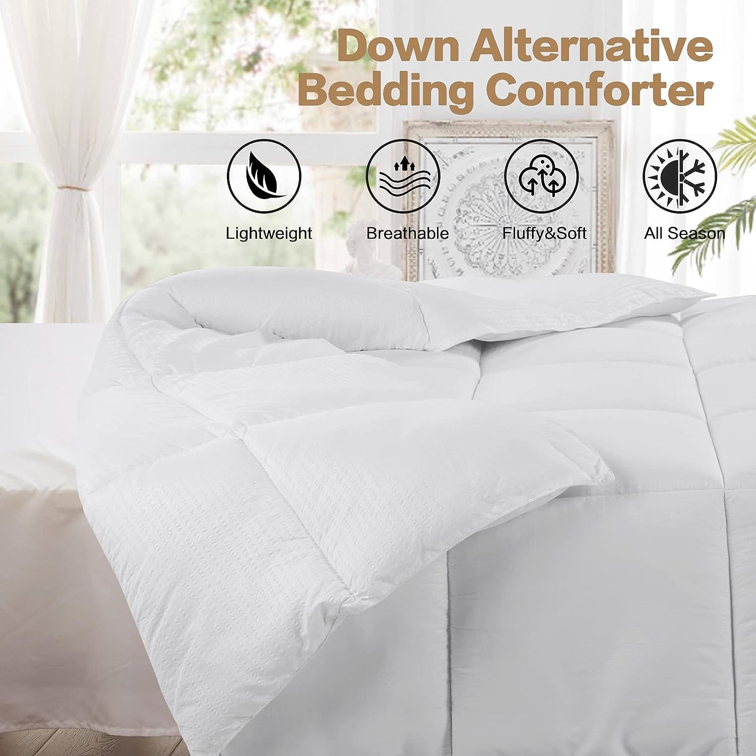 Queen Size Cooling Comforter - Soft Quilted All-Season Down Alternative Comforter Duvet Insert with Corner Tabs. Offers Warmth in Winter and Comfort in Summer. Size: 88"x88" in White.