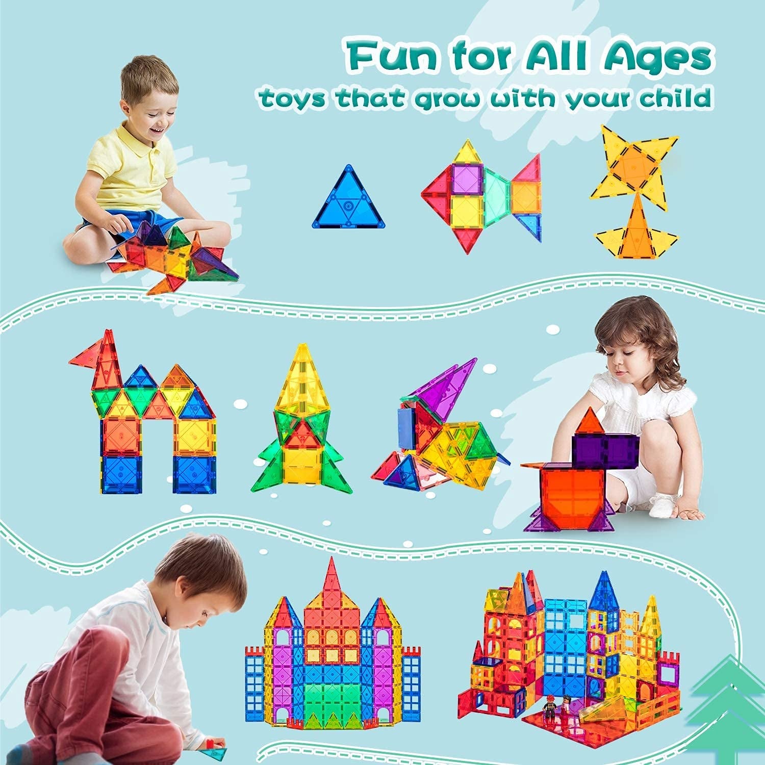 Advanced 102pcs Magnetic Tiles Building Blocks - STEM Learning Toys for Boys and Girls Ages 3+, Montessori Toddler Activities, Christmas and New Year Gifts