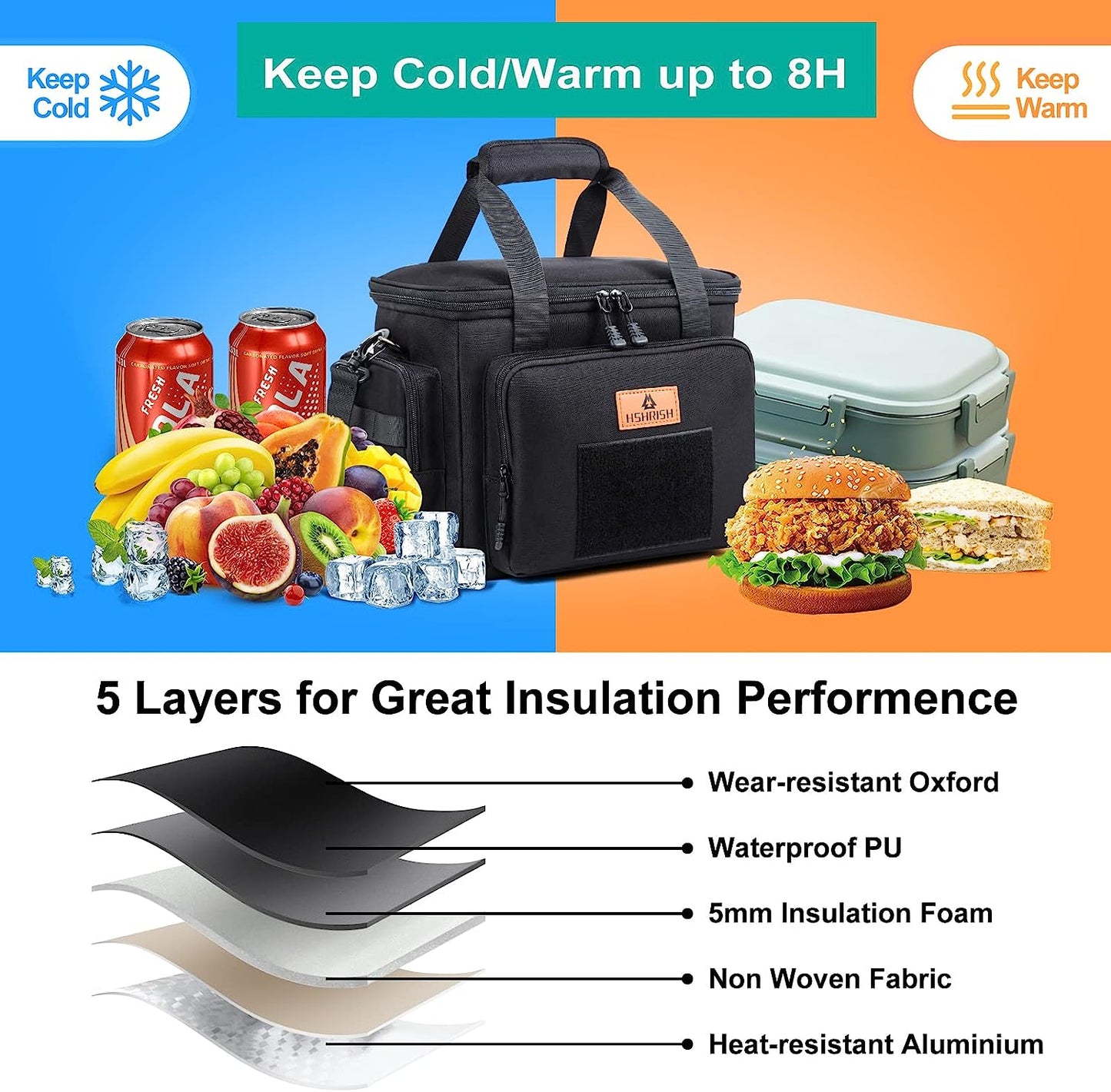 Heavy-Duty Insulated Lunch Bag with Shoulder Strap - 12L Capacity. Leakproof and Durable Tactical Lunch Box for Men. Ideal for Work, Shifts, Camping, Outdoor Adventures, and Day Trips.