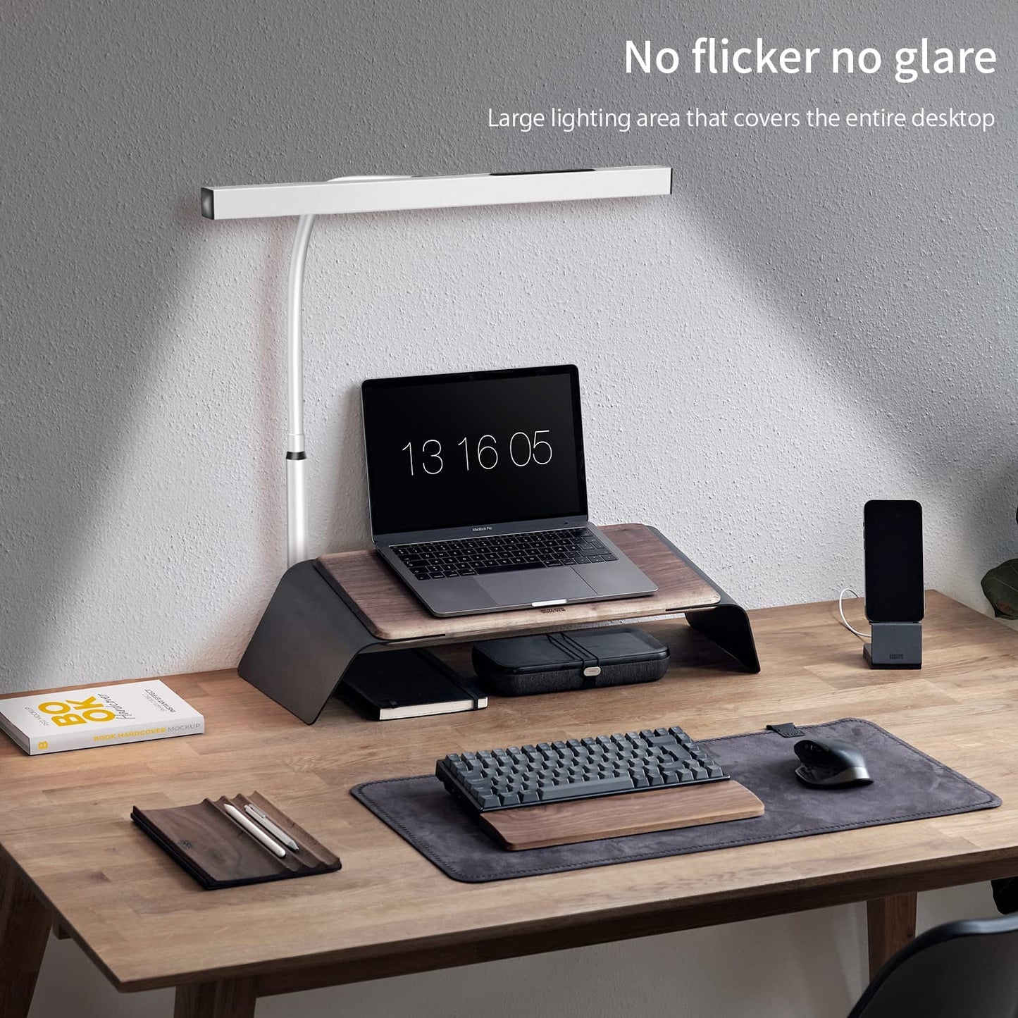 White Modern LED Desk Lamp: Eye-Caring Desk Light with Clamp, Ideal for Home Office and Studio Monitor. The Architect Desk Lamp features 360° Rotation Gooseneck, AC Adapter, 5 Color Modes, and Stepless Dimming 