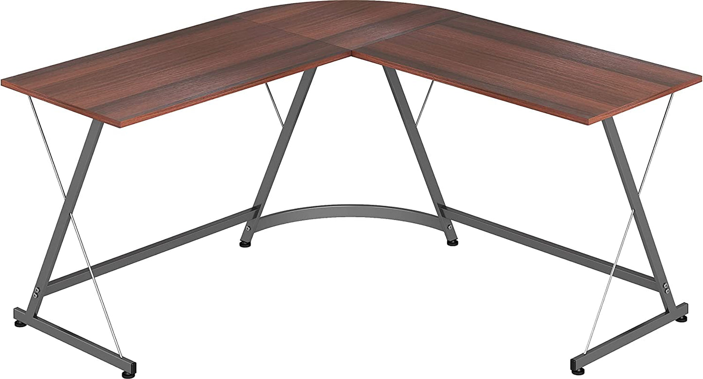 L-Shaped Gaming Desk: Office Computer Corner Table in Cherry Finish