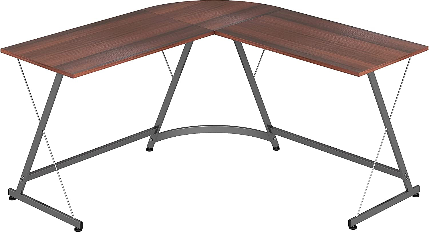 L-Shaped Gaming Desk: Office Computer Corner Table in Cherry Finish