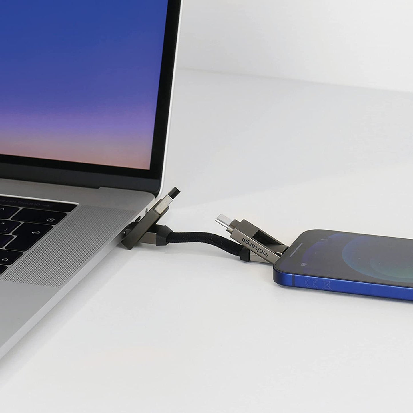 Incharge 6 - The Swiss Army Knife of Cables: Portable Keyring with Apple iPhone, USB, USB-C, and Micro USB Compatibility for All Your Devices (Saturn Gold)