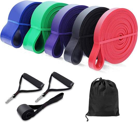 Set of 5 Resistance Bands - Elastic Workout Bands designed for Resistance Training, Pull Up Assistance, Physiotherapy, and Fitness; Long and Durable Exercise Bands suitable for Home or Gym Workouts.