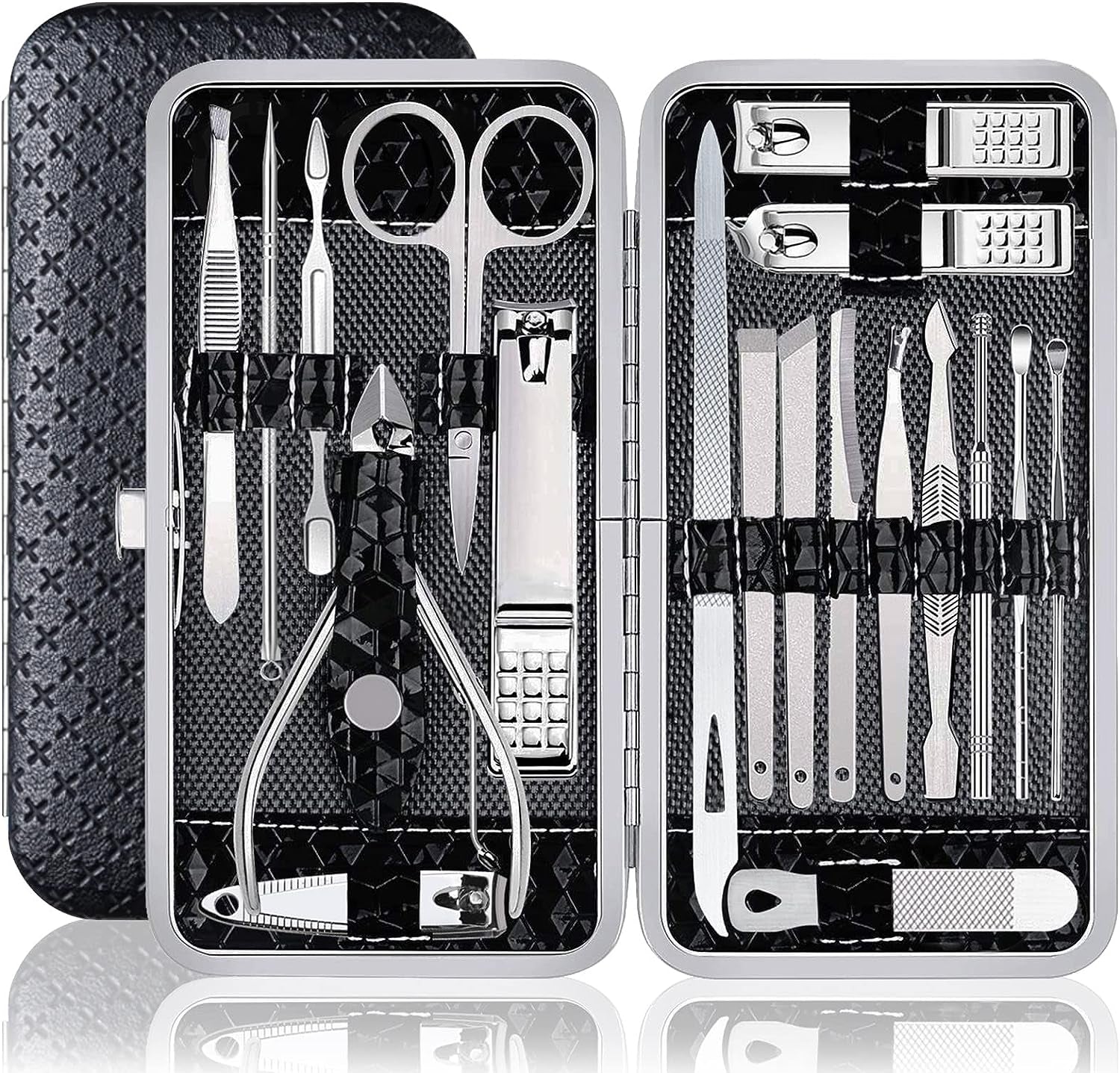  Professional Stainless Steel Manicure Set - Complete Nail Grooming Kit for Women and Men - Travel-friendly (19pcs, Black)
