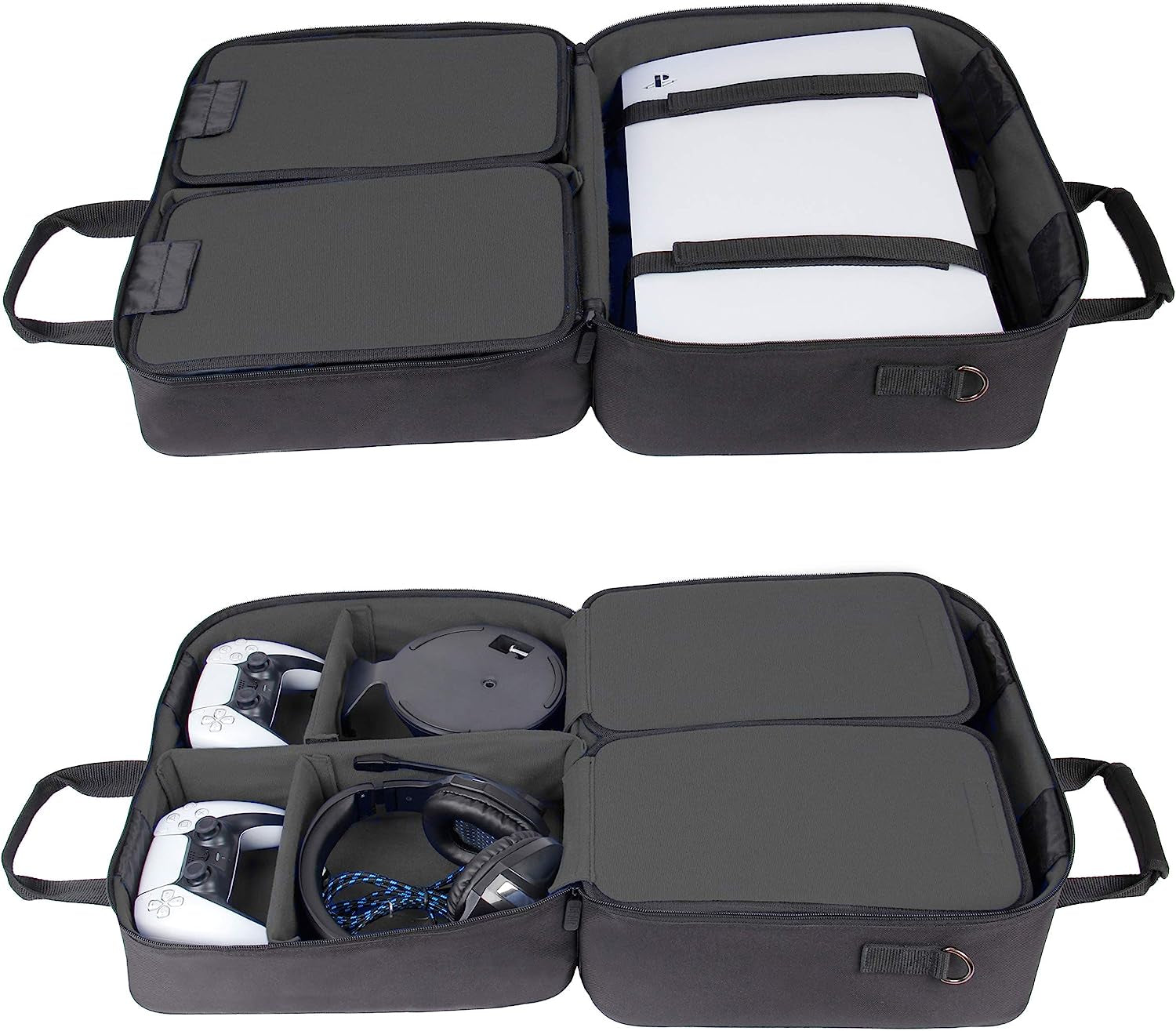 Black PS5 Case Console Case compatible with Playstation 5 and PS5 Digital Edition. Features a Customizable Interior for Playstation Controller, PS5 Games, Gaming Headset, and Gaming Accessories.