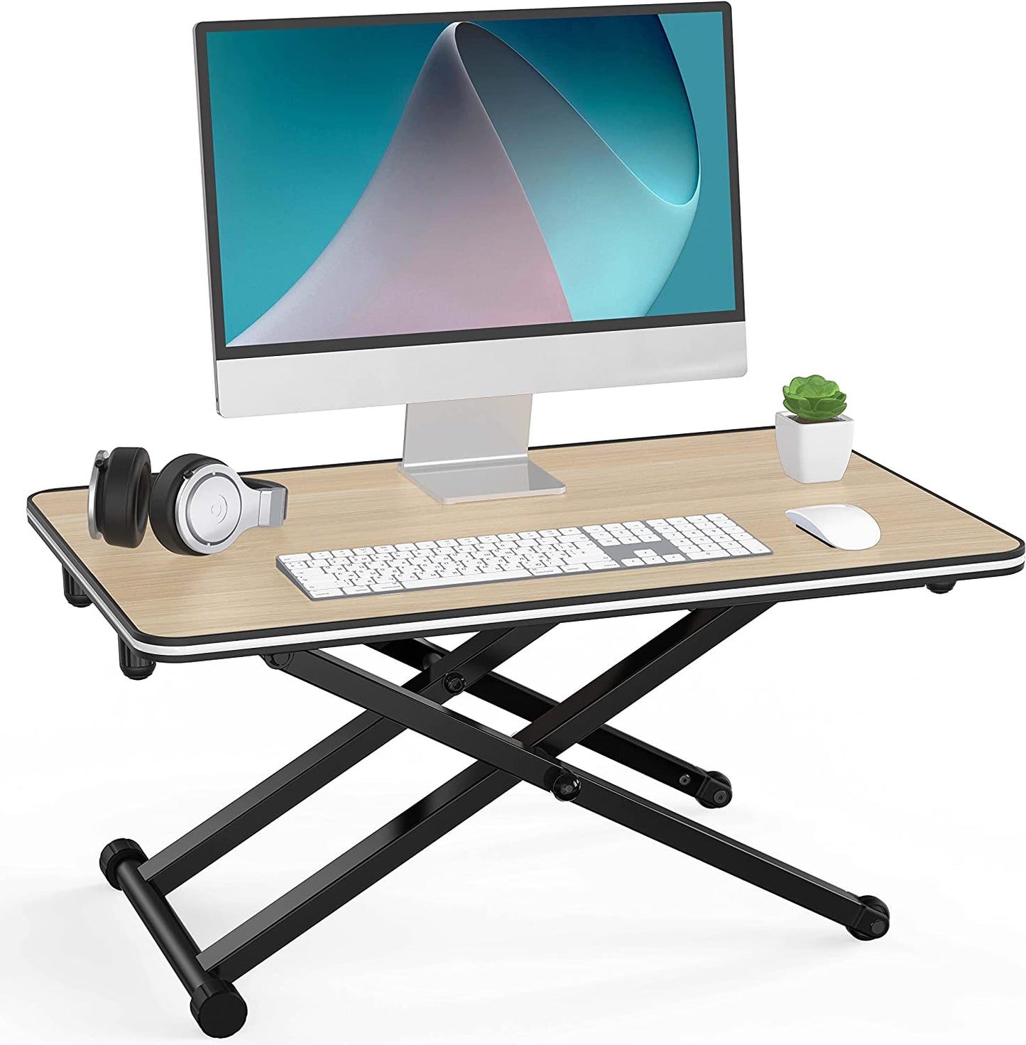 Laptop Desktop Sit-Stand Desk Converter - Portable and Height-Adjustable Standing Desk for Single Monitor, Oak Finish