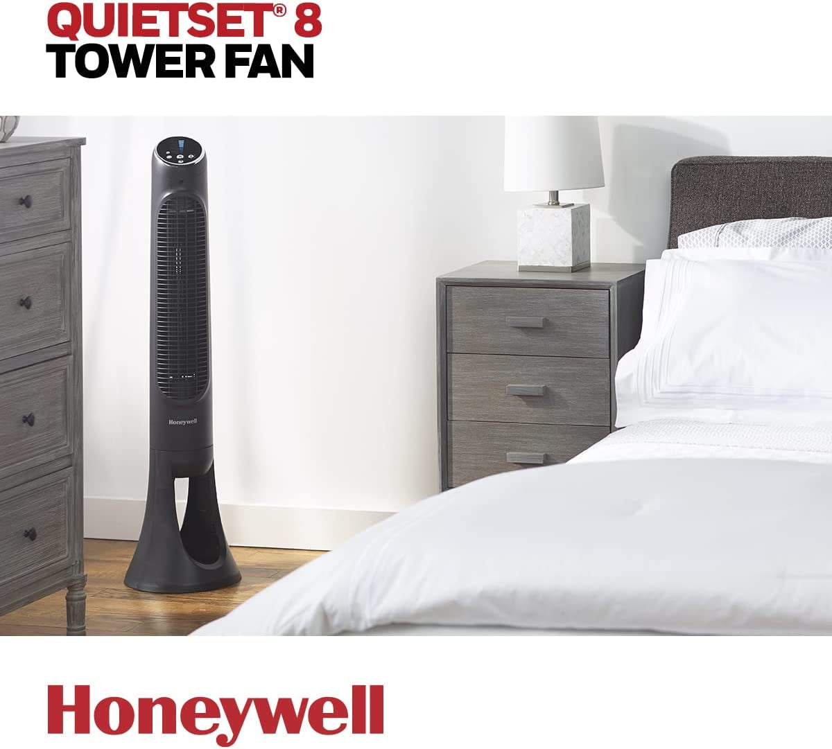  QuietSet® 8 Whole Room 40” Tall Tower Fan - Ideal for Home, Bedroom, or Office - 75° Oscillation - Remote Control - 8 Speeds - Slim Profile - Auto Shut-Off - Portable - Easy-to-Use Controls - Black