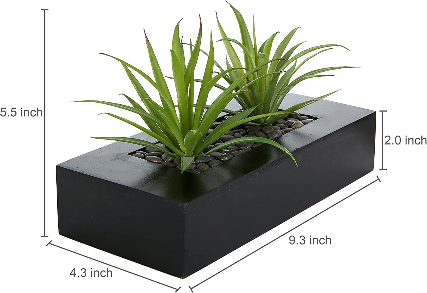 Artificial Green Grass Plants in Elegant Rectangular Planter Pot with Black Wood Finish