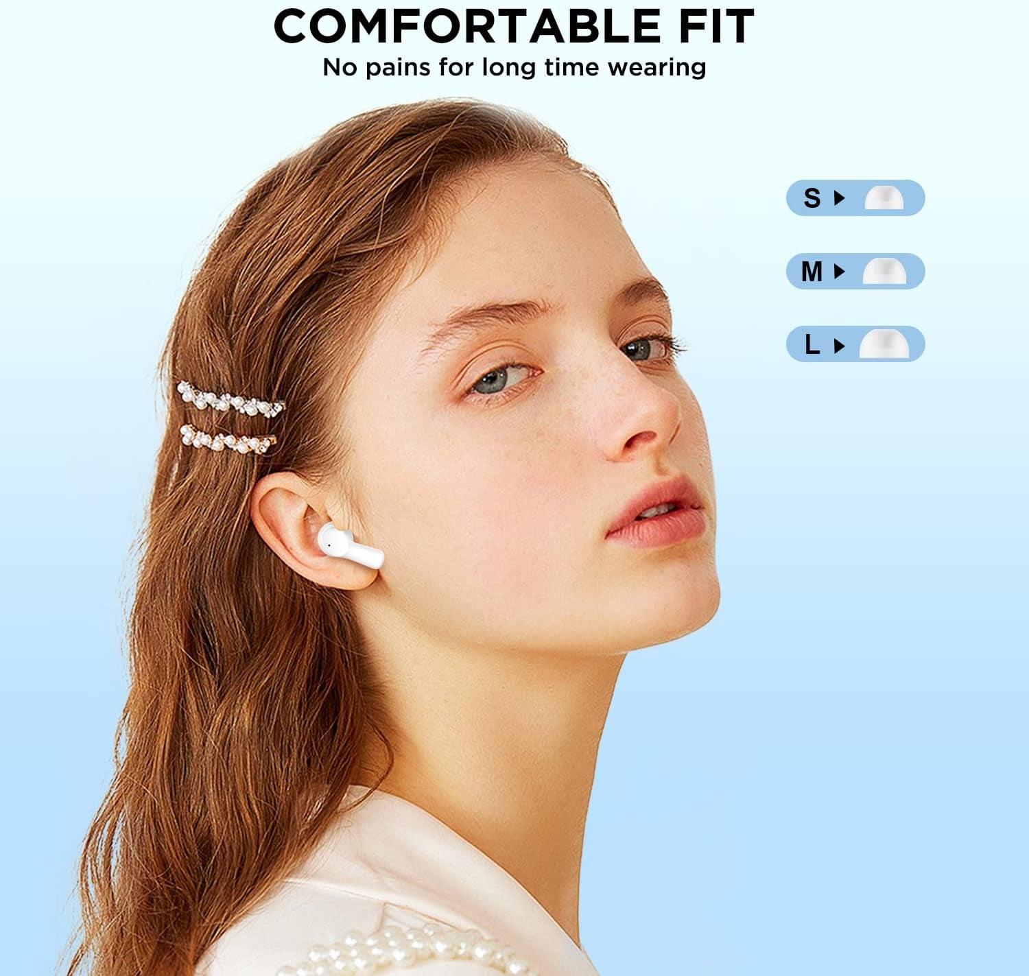 True Wireless Earbuds 1 - Bluetooth 5.3 Stereo Earphones with Transparent Charging Case, In-Ear Headphone ENC Noise Cancelling, 32-Hour Playtime, Built-In Mic, Touch Control Crystal White