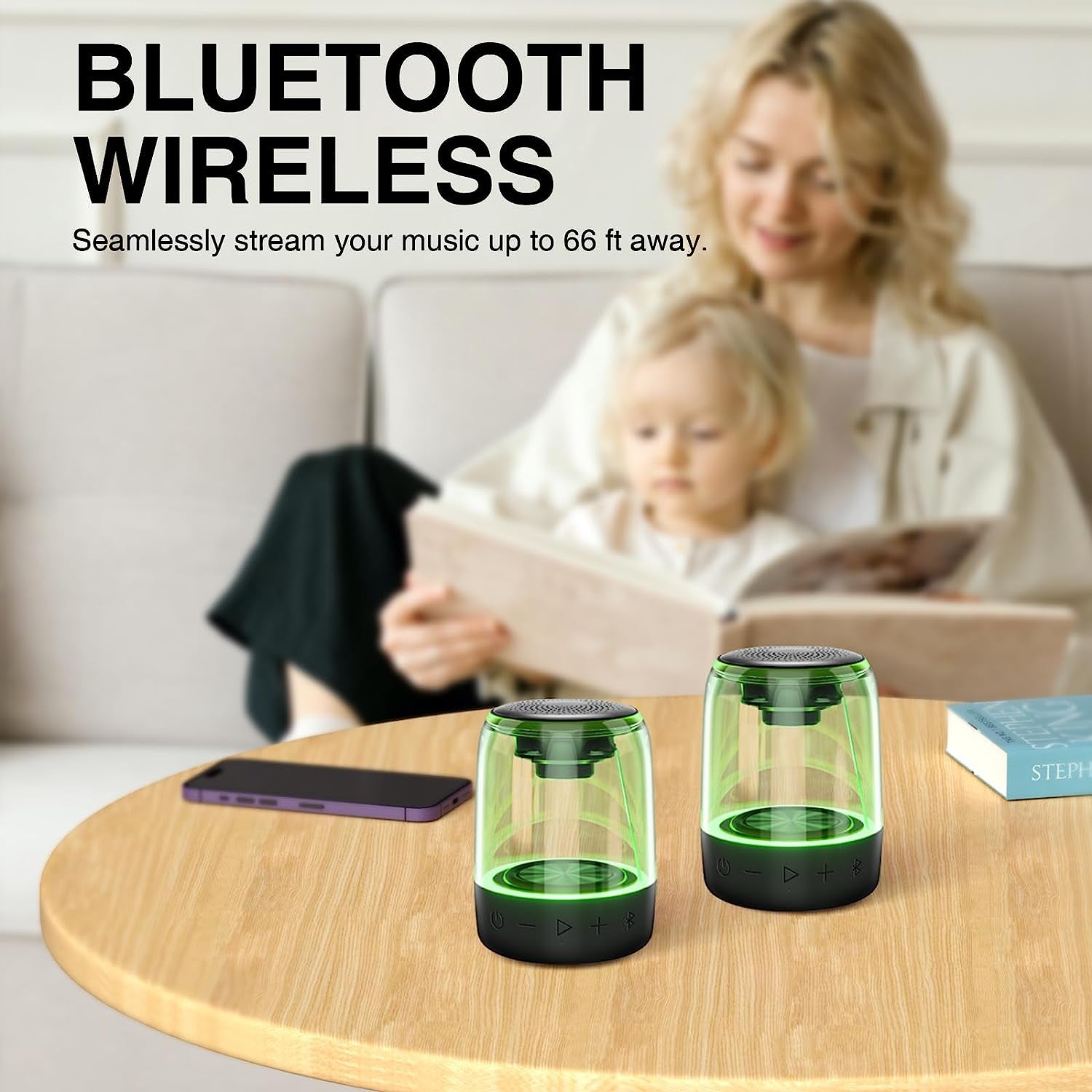 Portable Bluetooth Speakers: Dual TWS True Wireless Stereo Speaker Set. Enjoy 100 Ft Wireless Range, 10W 360° HD Sound & Rich Bass. Hands-Free Calls, TF Card Player, AUX Input, and Cool LED Lights.