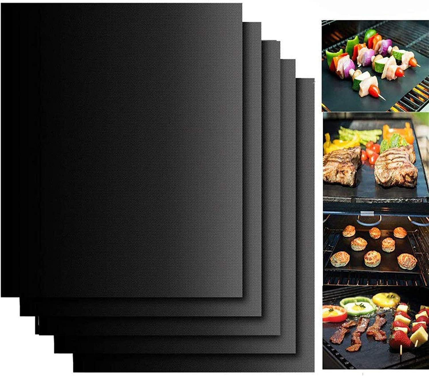 Set of 5 Grill Mats - Premium Non-Stick BBQ Grill and Baking Mats - FDA-Approved, PFOA Free