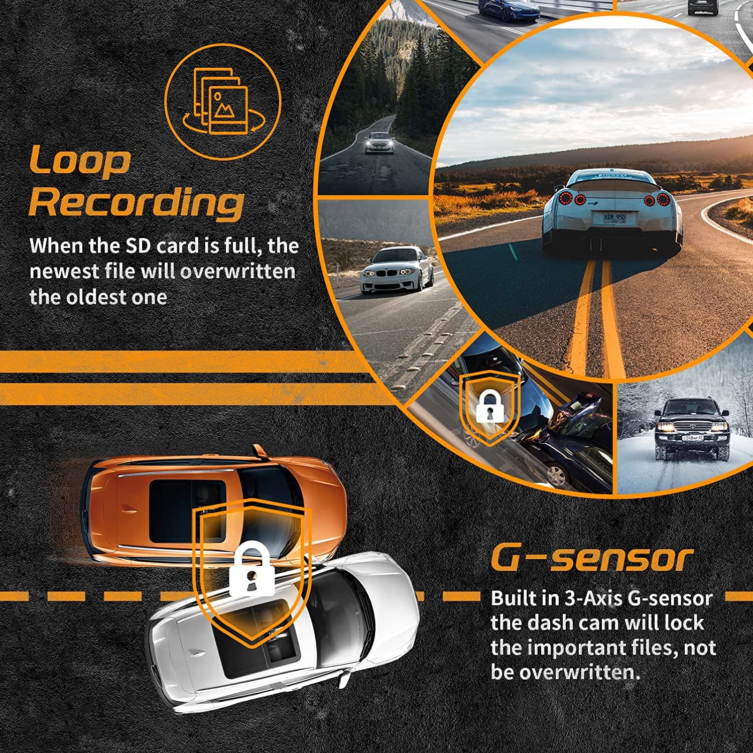 Adjustable Lens T1-Pro Dash Cam Front and Rear inside, 3 Channel 1080P Car Dash Camera with 8 IR Lamps Night Vision, Triple Car Camera System, Loop Recording, G-Sensor, Parking Monitor